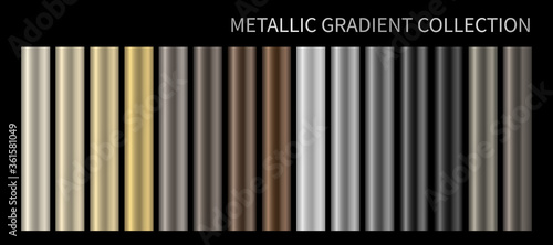 Metallic gold, bronze, silver gradient vector colorful palette and texture set