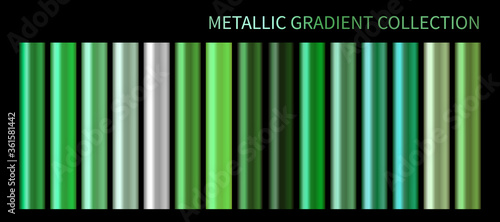 Metallic neon green chrome gradient vector colorful palette set