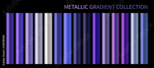 Metallic neon blue purple chrome gradient vector colorful palette set