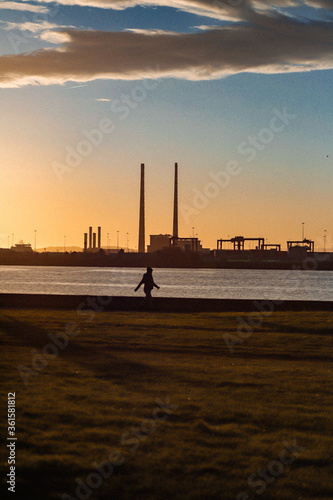 Poolbeg chimney at sunset photo