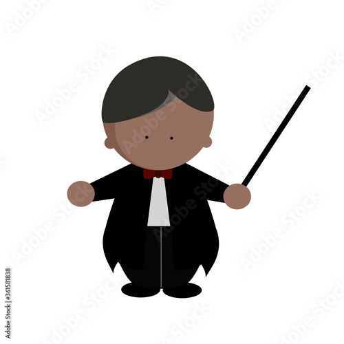 Music orchestra conductor in tuxedo suit with baton icon vector illustration.