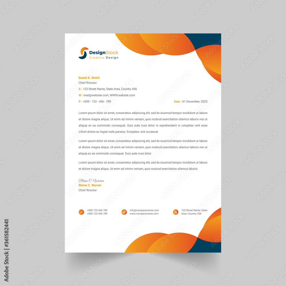 Creative and Clean Letterhead template design business for your project in minimalist style,Stationery Design, Vector illustration.