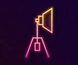 Glowing neon line Movie spotlight icon isolated on black background. Light Effect. Scene, Studio, Show. Vector Illustration.