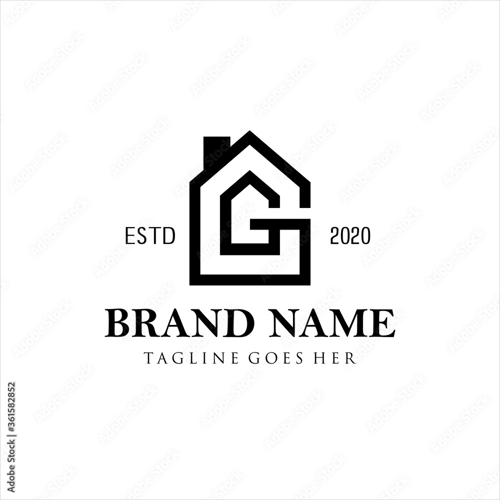 Initial letter G home real estate logo design template, Letter G Line House Real Estate Logo Initial letter G home real estate logo design template, Letter G Line House Real Estate Logo