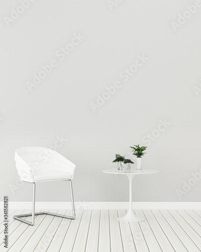 Modern interior of living room with chair and table.Empty White room in condominium. -3d rendering