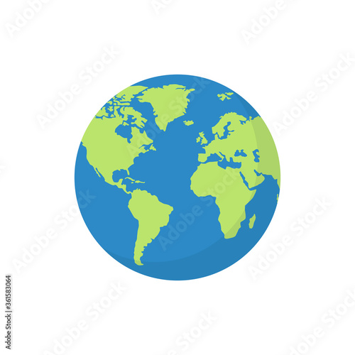 Globe world map with shadow on white background. Vector Illustration.