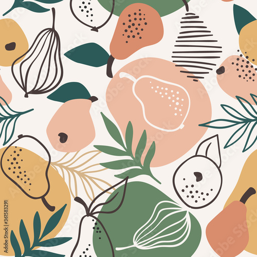 Vector seamless pattern with simple pears. Trendy hand drawn textures.