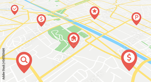 Street map with GPS icons. Navigation. Vector Illustration.