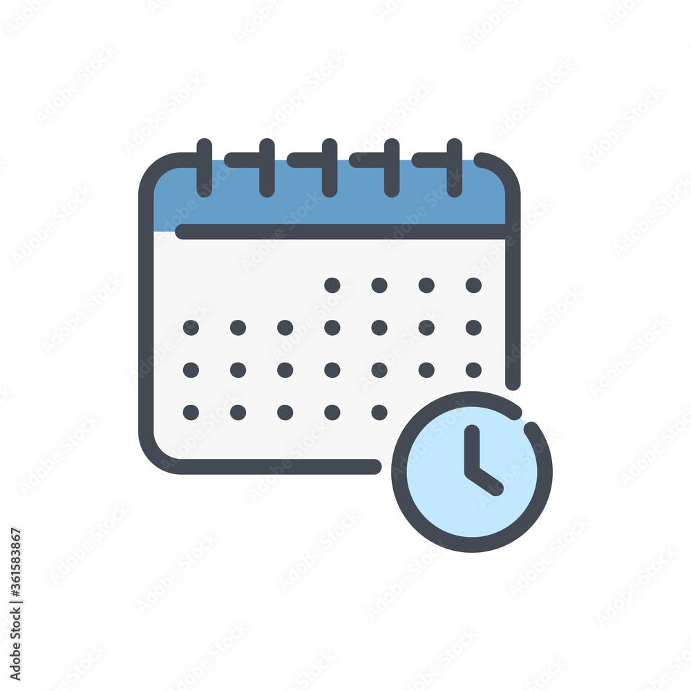 Schedule color line icon. Calendar with Time Reminder vector outline colorful sign. Schedule color line icon. Calendar with Time Reminder vector outline colorful sign.