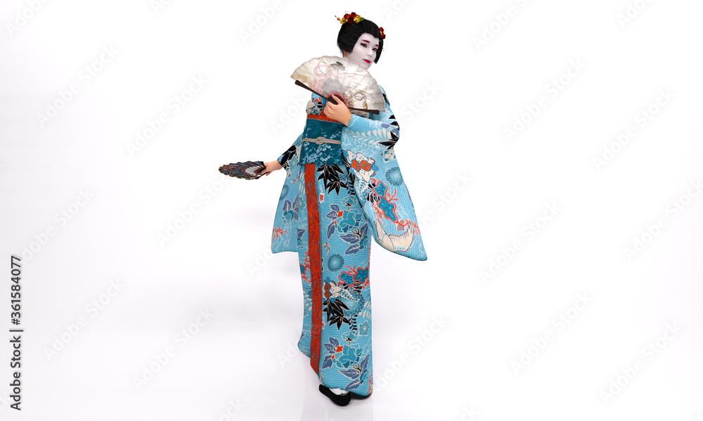 3D Rendering : A portrait of beautiful geisha wearing Kimono 3D Rendering : A portrait of beautiful geisha wearing Kimono