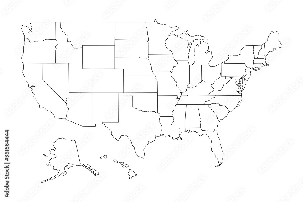 Super High detail of USA map. Outline map of America on white background. Vector Illustration.