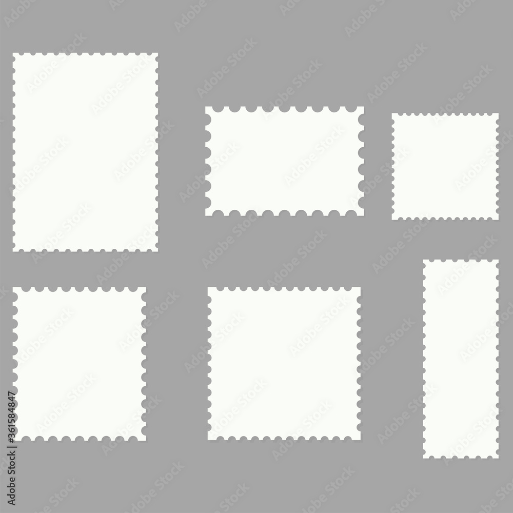 Blank set of postage stamps collection. Collection of blank postage stamps. Vector