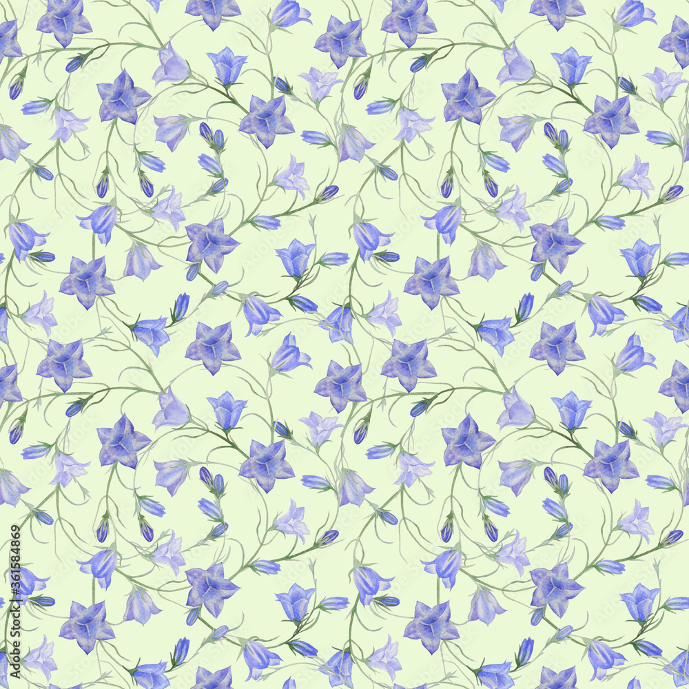 Seamless patern with bluebells flowers. Watercolor illustration .