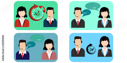 Call center operator avatar flat icon. Customer service and communications, customer support, telephone assistance, information, solutions. Vector
