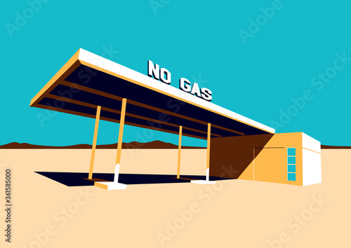 Abandoned Gas Station, Sunny Day, American Deser Poster 