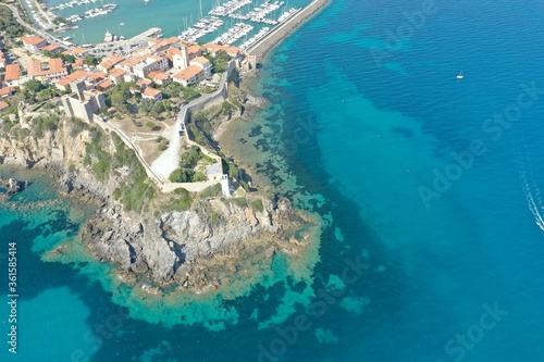 aerial view of the coastal town of Talamone in the Tuscan Maremma