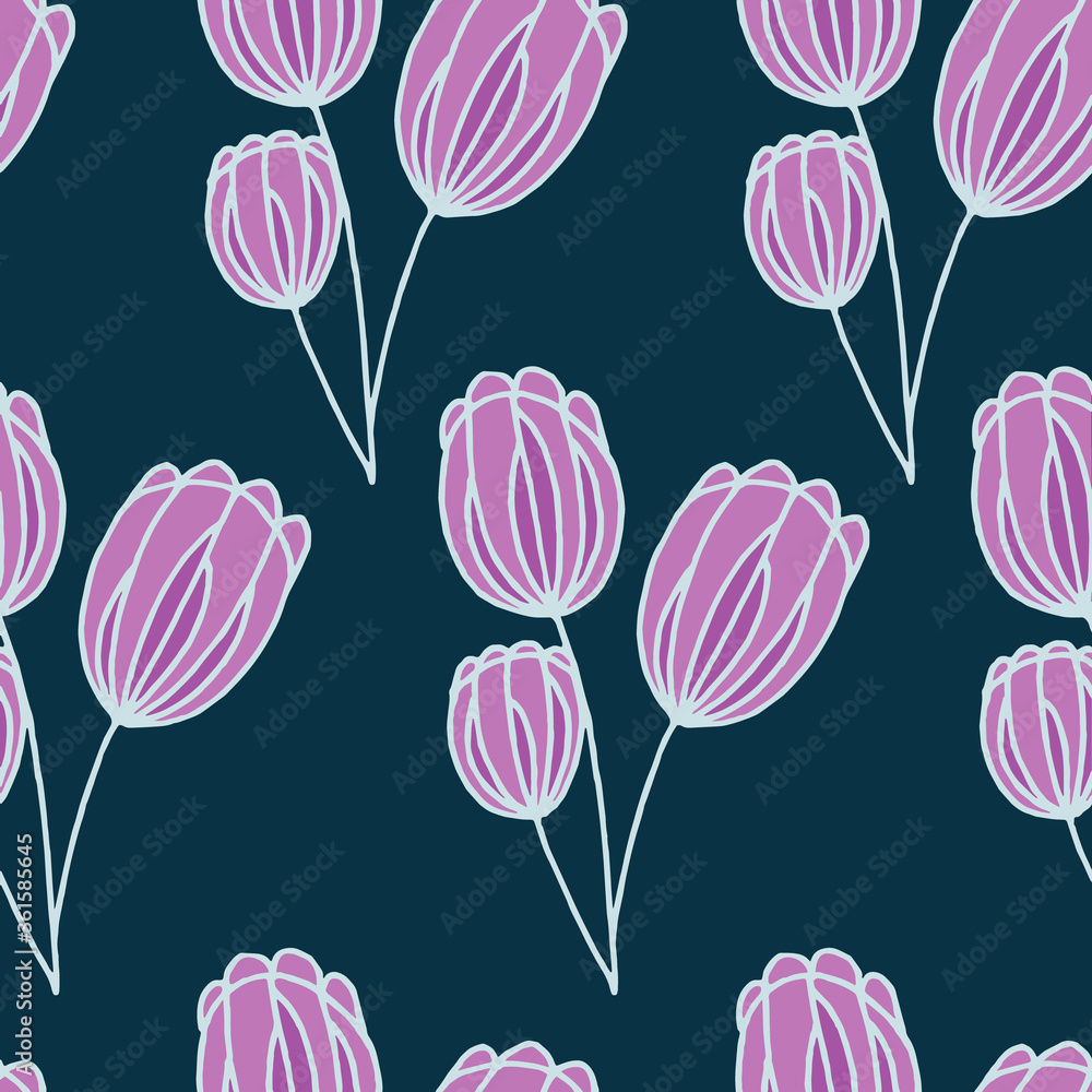 Seamless vector image of clover flowers. Raspberry flowers with leaves on beige. Idea for textile, clothing, wallpaper, wrapping paper, business.