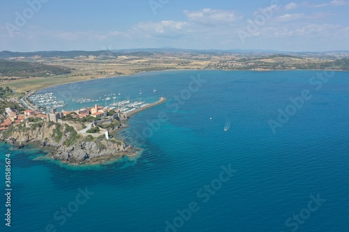 aerial view of the coastal town of Talamone in the Tuscan Maremma