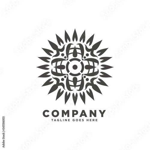 Ancient maya sun and flower logo icon, South American Inca, Mayan, Aztec, mexican symbol of the Sun