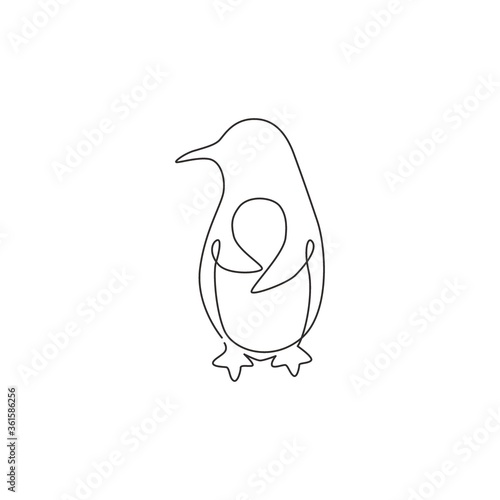 One single line drawing of fun cute penguin for company business logo identity. North pole bird mascot concept for national zoo park. Modern continuous line graphic vector draw design illustration