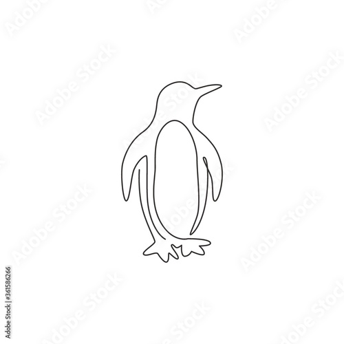 One single line drawing of cute funny penguin for company business logo identity. North pole bird mascot concept for national zoo park. Trendy continuous line vector draw graphic design illustration