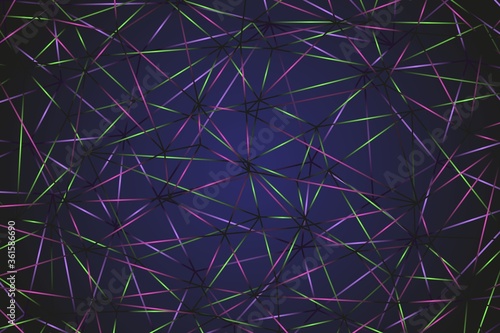 Abstract dark polygonal background with thin purple and green lines.Blue horizontal background with a geometric pattern.Wallpaper for the site, covers of notebooks, books, magazines.Stock vector