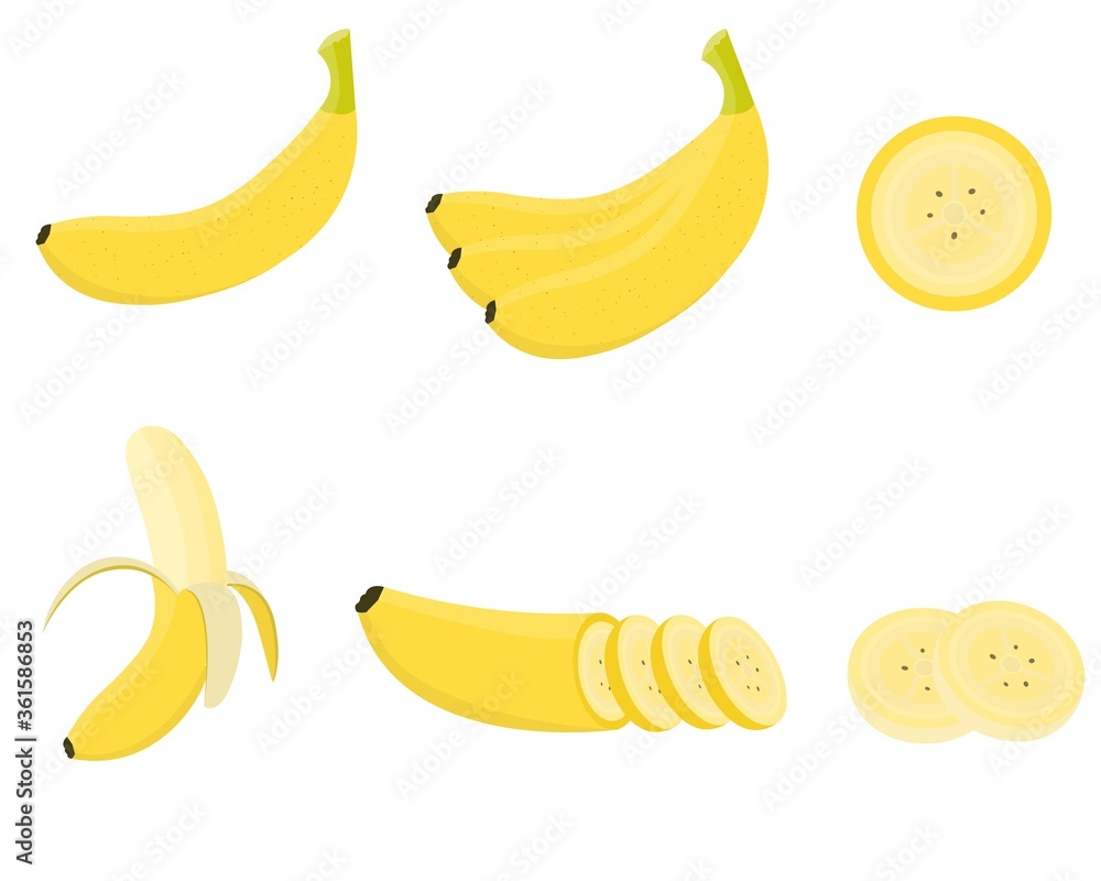 Set of  Banana Fruit Vector Isolated on White Background. Vector Design Illustration