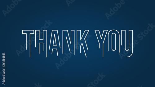 Thank You Card. Futuristic Text Lettering with Artistic Line Cut Style isolated on Blue Background. Flat Vector Illustration for Greeting Card Design Template Elements