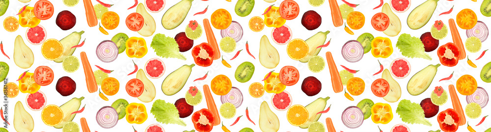 Naklejka Seamless pattern of fresh fruits and vegetables