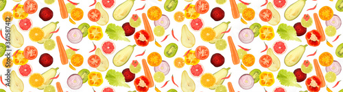 Seamless pattern of fresh fruits and vegetables