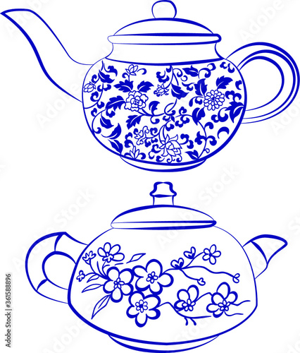 blue teapot isolated on white