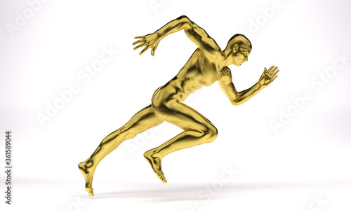 3D Render : an illustration of a male runner character model with gold texture