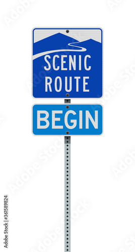 Vector illustration of the Nevada Scenic Route blue road signs on metallic post