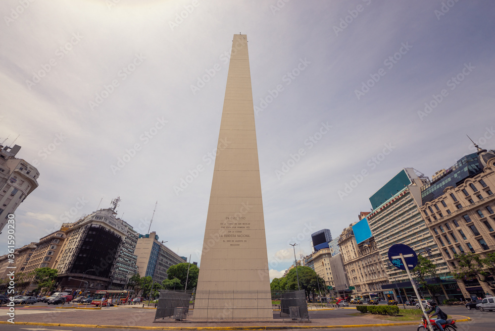 Downtown of buenos aires sunny obelisk argentina. Perspective view of buenos aires icon