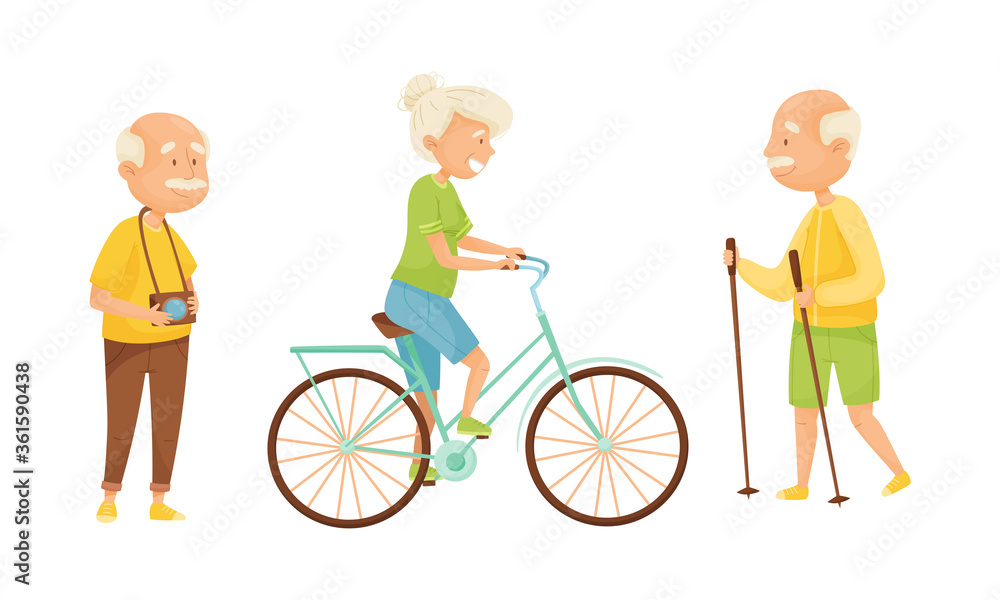 Old People Engaged in Different Activities Vector Set Old People Engaged in Different Activities Vector Set