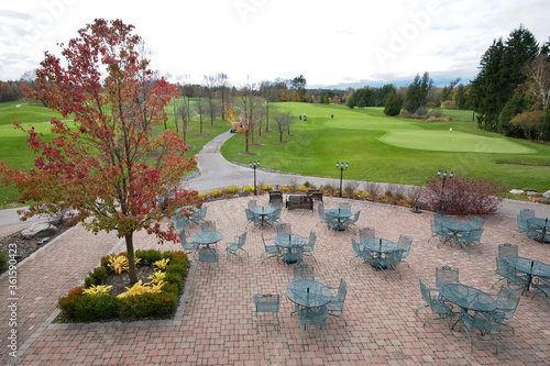 Aerial view of a golf country club in autumn photo