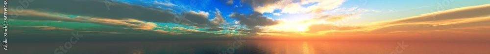 Beautiful sea sunset, 3D rendering