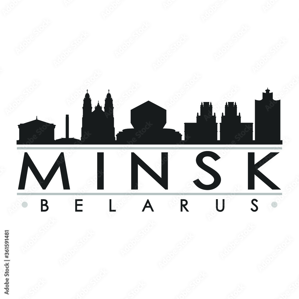 Minsk Belarus Skyline Silhouette Design City Vector Art Famous Buildings.