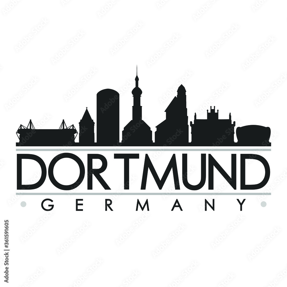 Fototapeta premium Dortmund Germany Skyline Silhouette Design City Vector Art Famous Buildings.