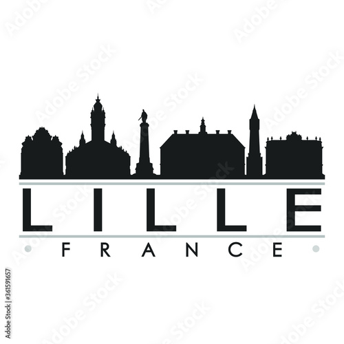 Lille France Skyline Silhouette Design City Vector Art Famous Buildings.