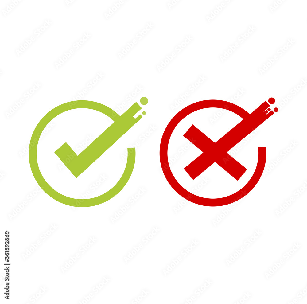 Green and red check mark icon. checkmarks flat line icons set. Vector illustration on white background Green and red check mark icon. checkmarks flat line icons set. Vector illustration on white background