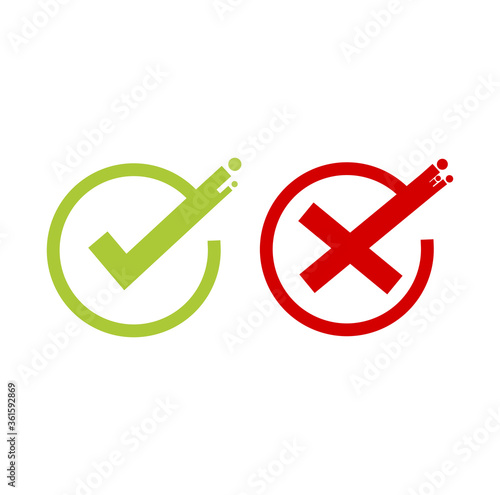 Green and red check mark icon. checkmarks flat line icons set. Vector illustration on white background