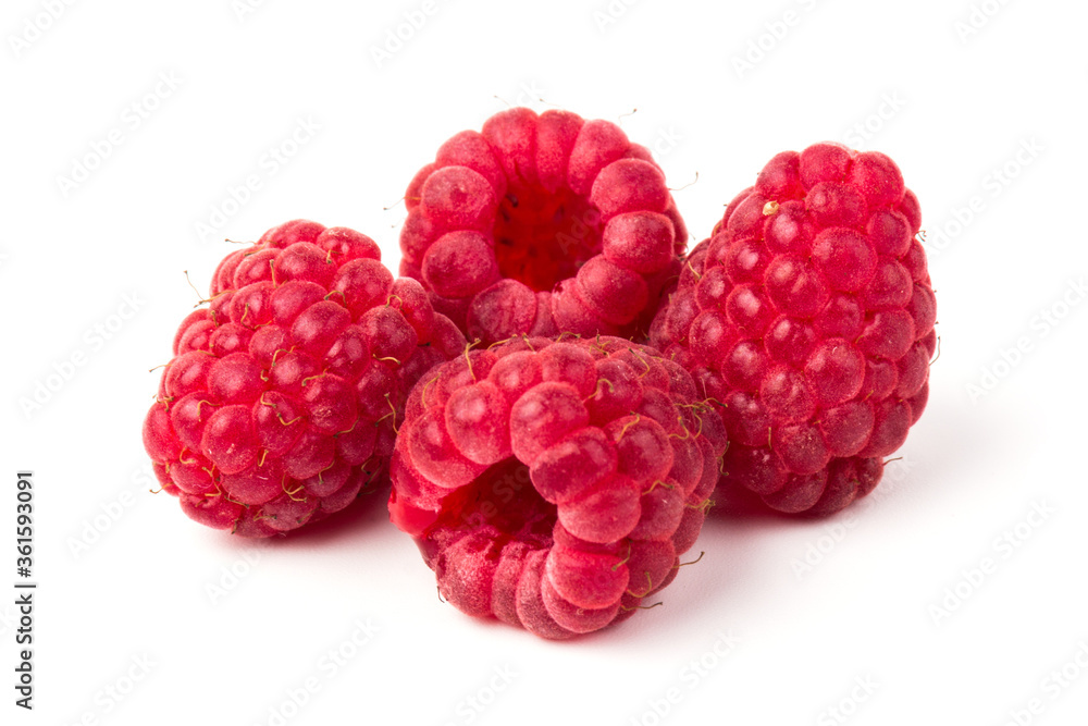 Fresh red raspberry isolated on white background. Berry in close-up Fresh red raspberry isolated on white background. Berry in close-up