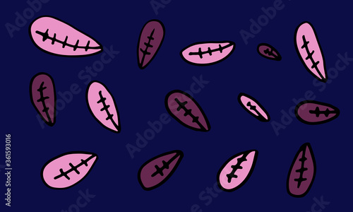 Collection of hand drawn leaves. Doodle illustration. Simple floral elements isolated on dark blue background