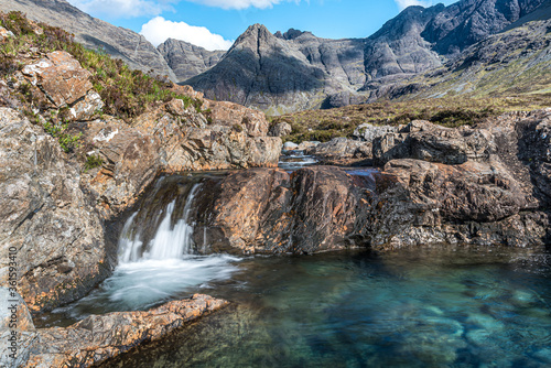 The Fairy Pools, in Glen Brittle on the Isle of Skye, Scotland with the Cuillin Ridge in the background