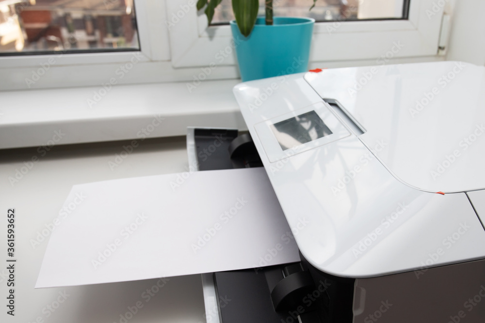 Fototapeta premium The printer prints sheets at home or in the office