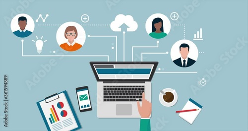 Remote working and virtual business team