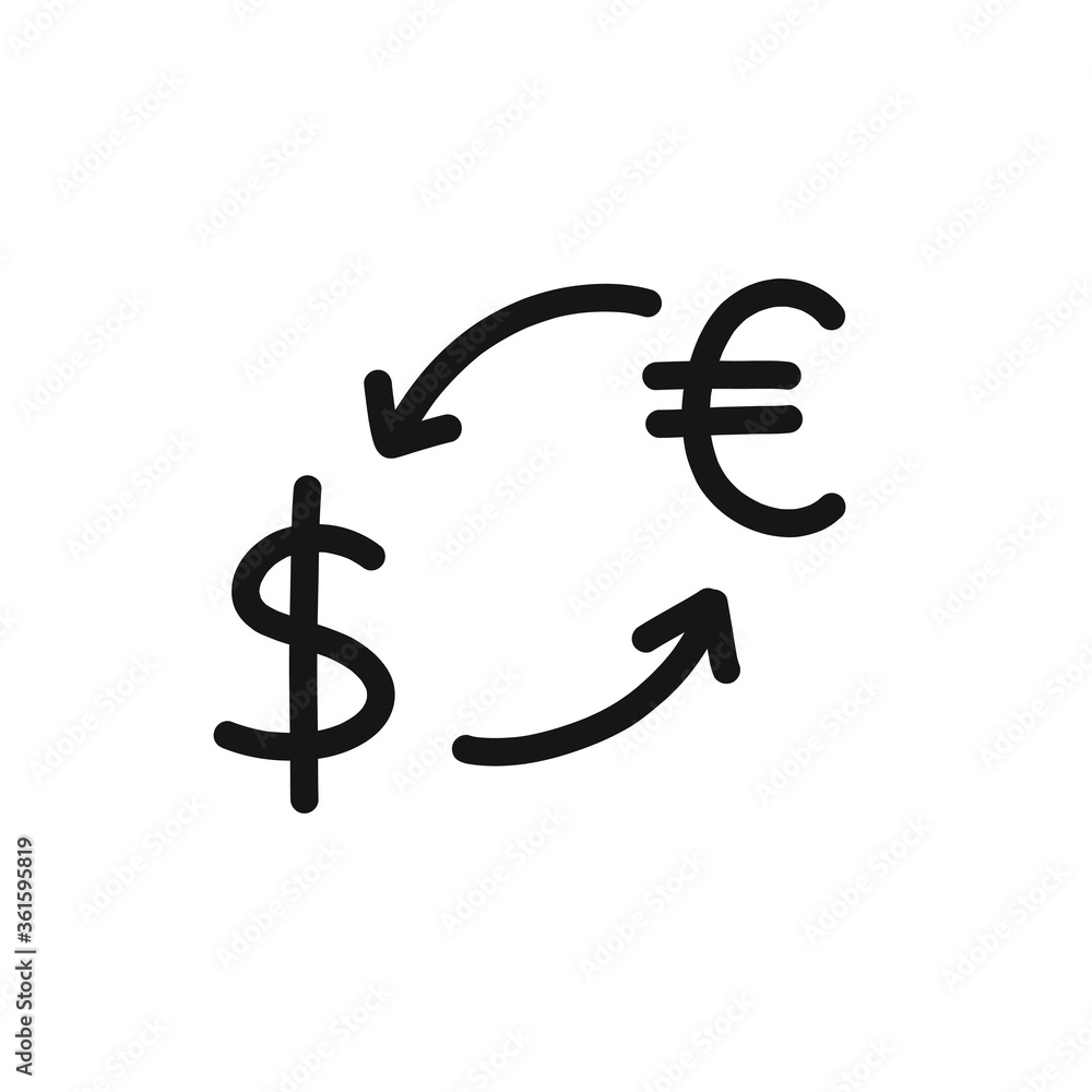 money conversion doodle icon, vector line illustration money conversion doodle icon, vector line illustration