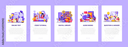 Set of flat design concept education for website and landing page template.Online education  training and courses  Vector illustration