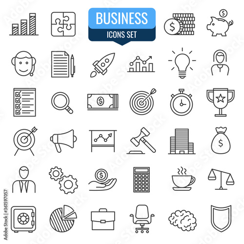 Business black line icons set. Vector Illustration.